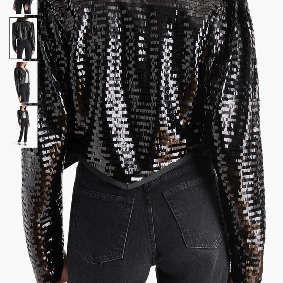 NWT Steve Madden Juliet Sequin Cropped Jacket Size XS S black NEW shoulder pads - Picture 5 of 16